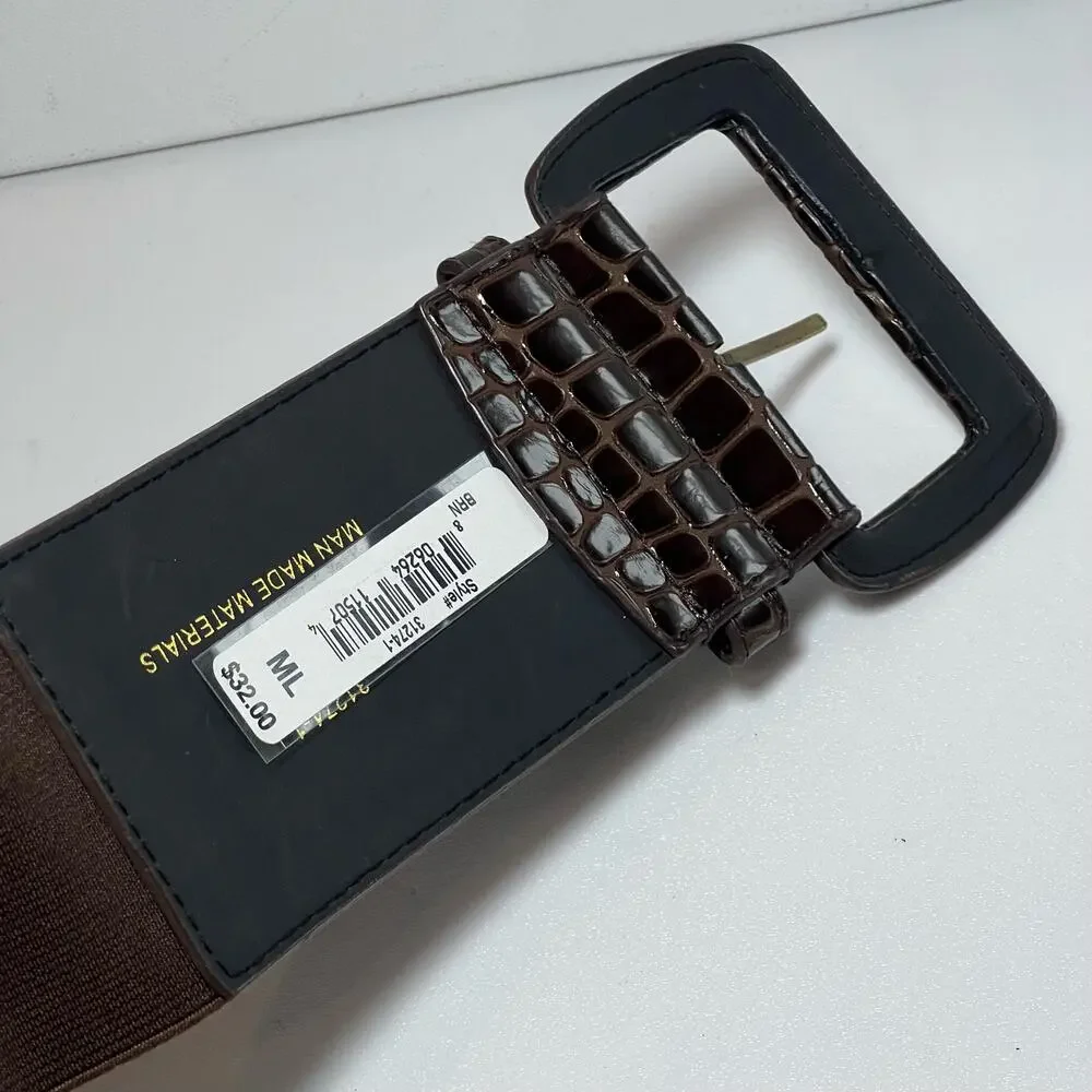 VTG 90s Faux Leather Reptile Print Belt Brown Black Accents Size Medium Large
